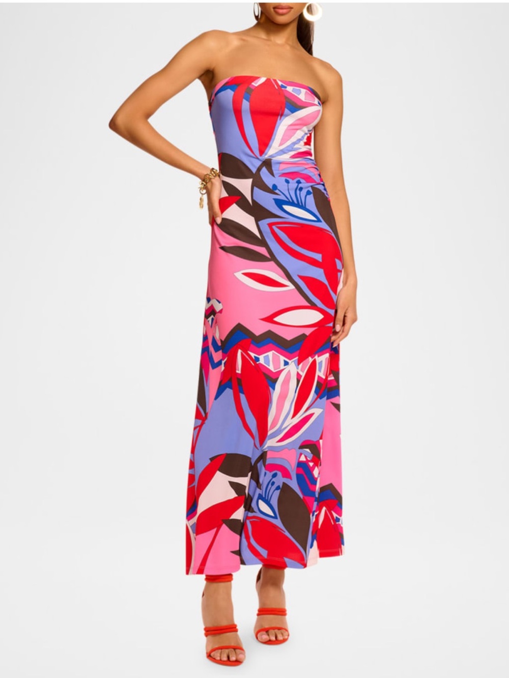 Ramy Brook Strapless Maxi Dress in Pink, Red, Blue & Purple